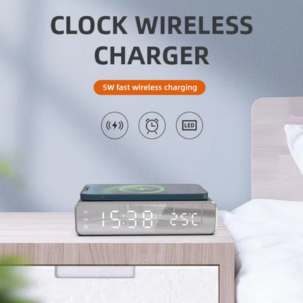 Wireless Charger and LED Alarm Clock with Thermometer