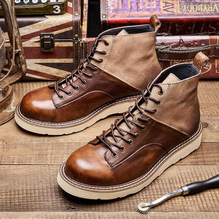 Bottines de moto en cuir vintage pour hommes