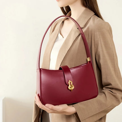 Sac à bandoulière en cuir véritable rouge vin de luxe en demi-lune pour femme