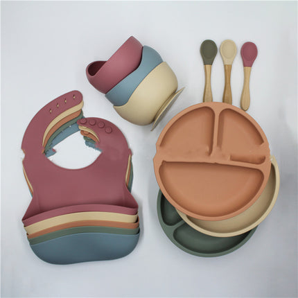 Bib Dinner Plate Spoon Bowl 4 Piece Set Silicone Baby Bowl Bib Plate Set - Wnkrs