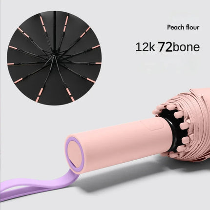 Fully Automatic Folding Umbrella - Windproof, Sunproof, and Waterproof with 72 Fiberglass Bones