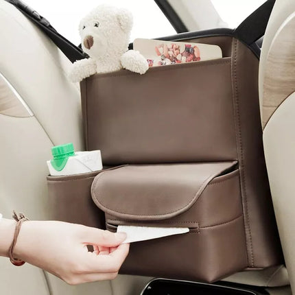 Lindo organizador de asiento de coche de cuero con dibujos animados y almacenamiento multifunción