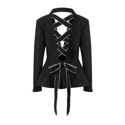 Blazer femme avec nœud papillon ajouré en diamant