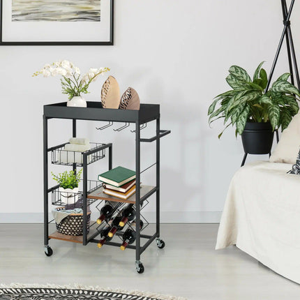 4-Tier Rolling Kitchen Bar Cart with Wine Rack and Removable Tray - Wnkrs