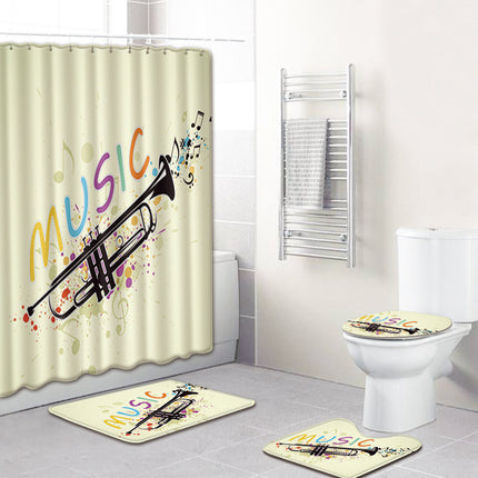 Music Note Music Color Bathroom Carpet Shower Curtain Personality Water-absorbent Non-slip Mat Four-piece - Wnkrs