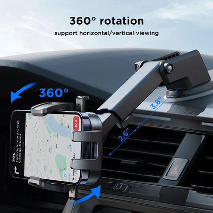 Support de téléphone de voiture rotatif à 360° - Support universel pour tableau de bord et pare-brise avec ventouse puissante