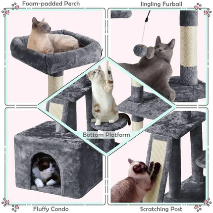 Deluxe Multilevel Plush Cat Tree with Sisal Scratching Posts - Wnkrs