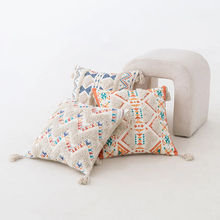 Housse de coussin touffetée géométrique Boho – Coussin décoratif pour la maison et le canapé