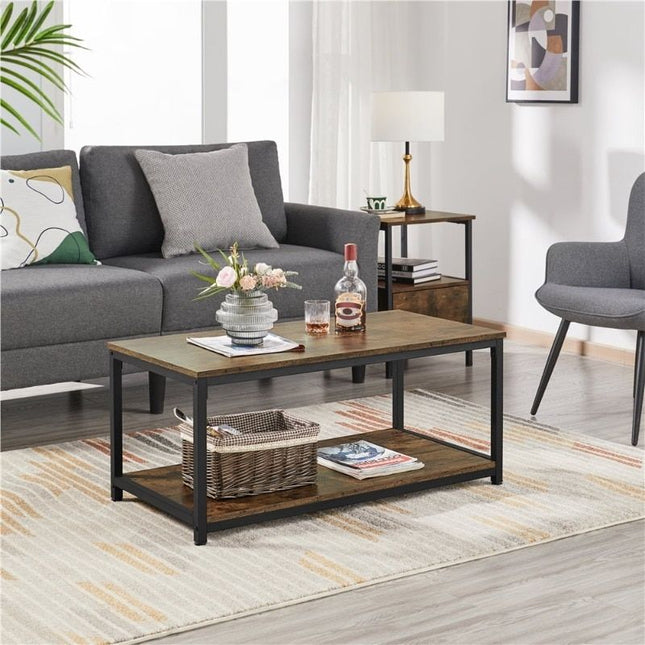 Rustic Industrial Coffee Table with Storage Shelf - Wnkrs