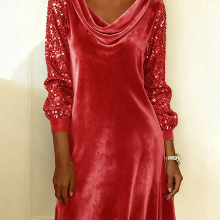 Women's Velvet Sequin Patchwork Long-Sleeve Dress