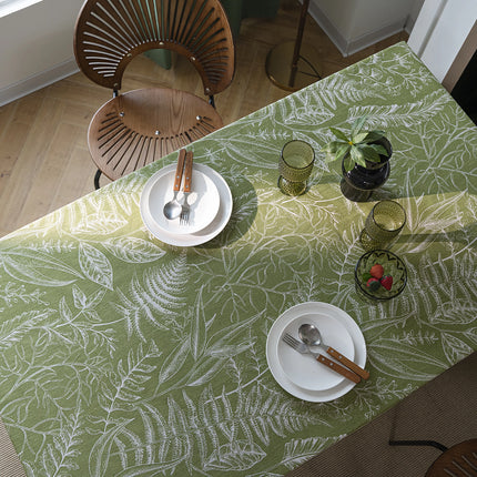 Green Leaf Sketching Dining Table Cloth - American Fabric Art Rectangle