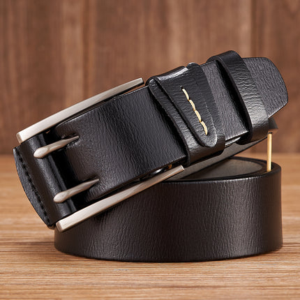 Ceinture en cuir véritable de 4 cm pour homme avec boucle à double ardillon