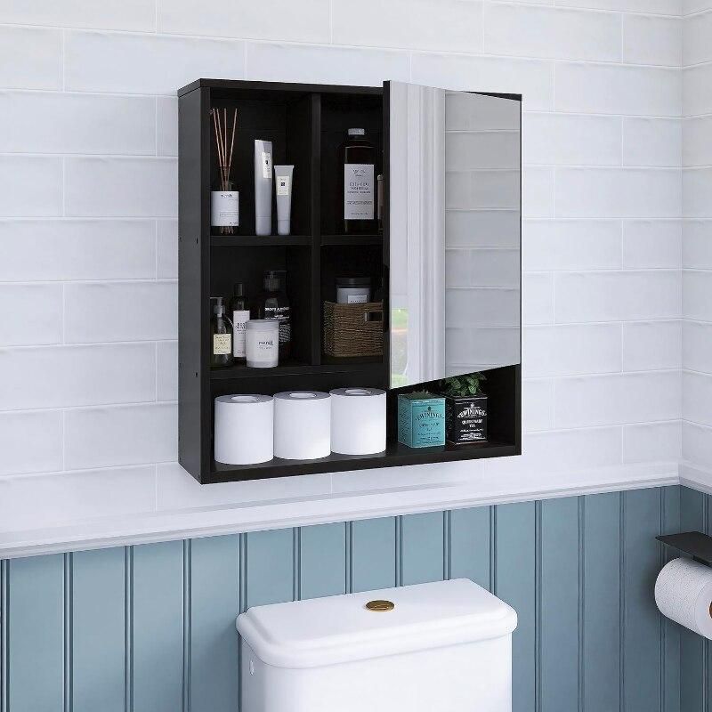 Wall Mounted Bamboo Bathroom Mirror Cabinet