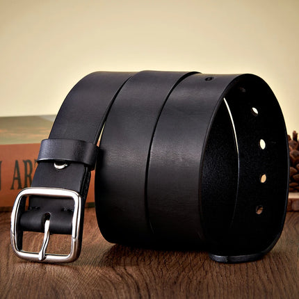 3.8CM Men’s Vintage Cowskin Leather Belt with Anti-Allergy Stainless Steel Buckle