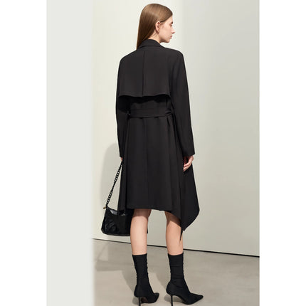 Trench-coat minimaliste chic en deux pièces avec ourlet irrégulier et ceinture pour femme