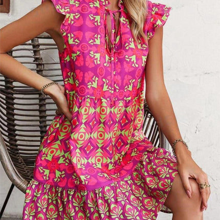 Printed Sleeveless Dress Summer Fashion V-Neck Lace-up Straight Dresses For Womens Clothing