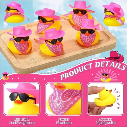 Mini Rubber Duck Car Ornaments Dashboard Interior Decor Cowboy Hat Duck With Scarf Sunglasses Kids Toys Gifts Car Accessories - Wnkrs