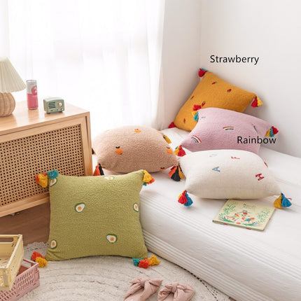 Teddy Velvet Embroidered Tassel Comfortable Soft Pillow - Wnkrs