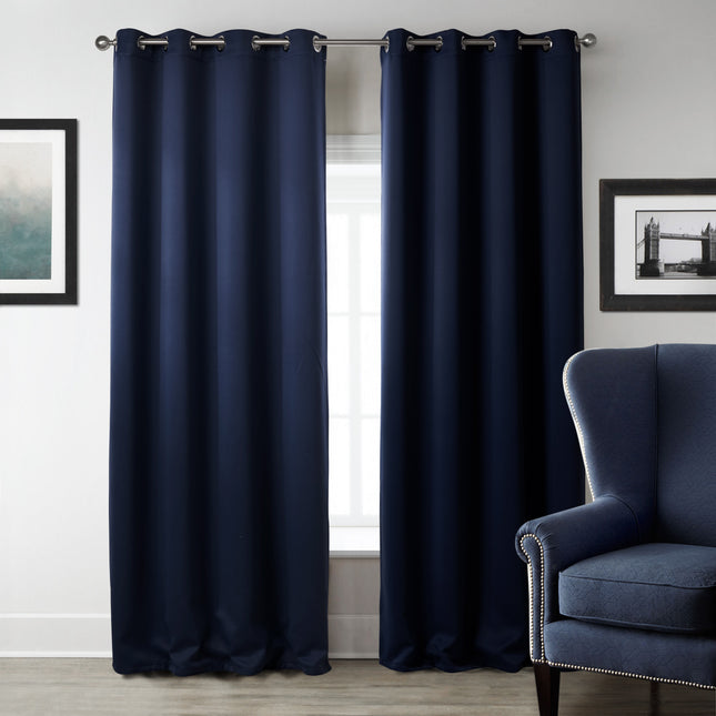 Dark Blue Bedroom Blackout Fabric Printed Curtains
