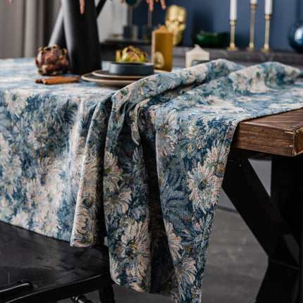 Mantel floral de jacquard azul: funda rectangular a prueba de polvo para mesas de comedor y de café