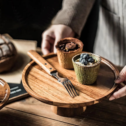 Présentoir à gâteaux et desserts créatif en bois d'acacia