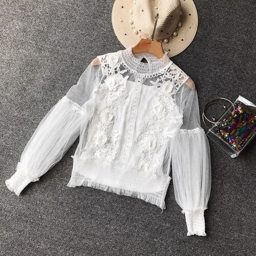 Women's Spring Blossom Sheer Lace Blouse