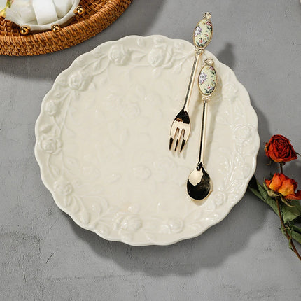 Assiette à dessert en céramique avec motif de rose en relief