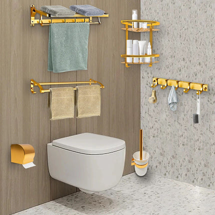 Gold Space Aluminum Bathroom Accessories Set with Towel Bar & Shelf - Wnkrs