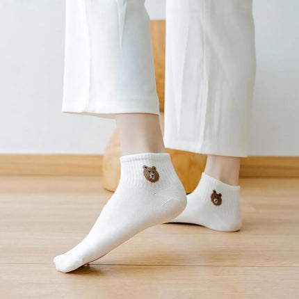 5 pares de calcetines tobilleros con forma de osito de peluche: calcetines cortos y cómodos