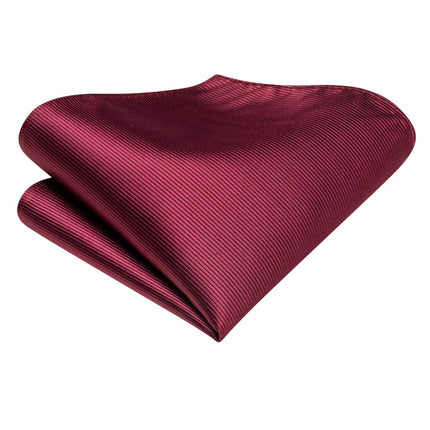 Elegant Solid Burgundy Red Silk Wedding Tie with Matching Accessories