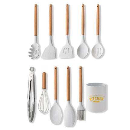 Marbled White Wooden Handle Silicone Kitchenware Set - Wnkrs