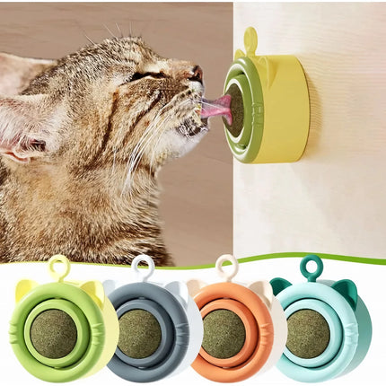 Balle rotative à l'herbe à chat – Jouet à friandises pour chat à coller au mur pour jouer seul et grincer des dents