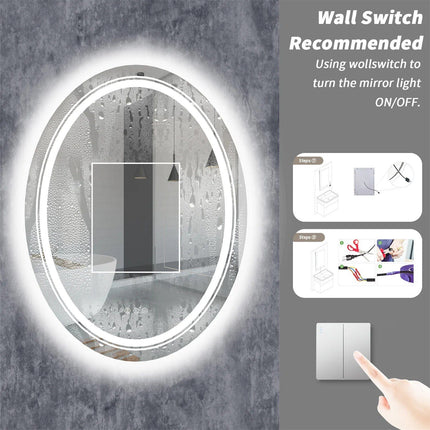 Modern Oval LED Bathroom Mirror with Dimmable Light and Demist Feature - Wnkrs