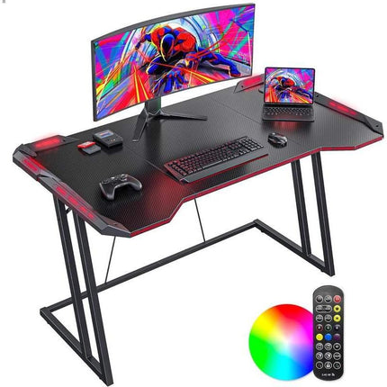 Z-Shaped 55" Gaming Desk with Carbon Fiber Surface and LED Lighting - Wnkrs