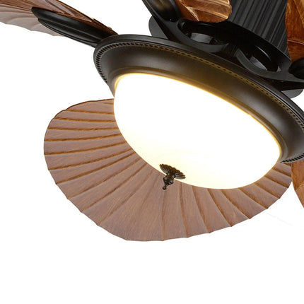 52" Tropical Palm Leaf Blade Ceiling Fan with Dimmable LED Chandelier and Remote Control - Wnkrs