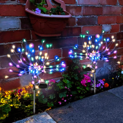 Luces solares para fuegos artificiales, paquete de 2, impermeables para exteriores, 200 LED, luces de bengala con forma de estrella de 8 modos