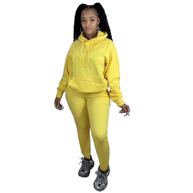 Women's Solid Color Hoodie and Joggers 2 Pcs Set