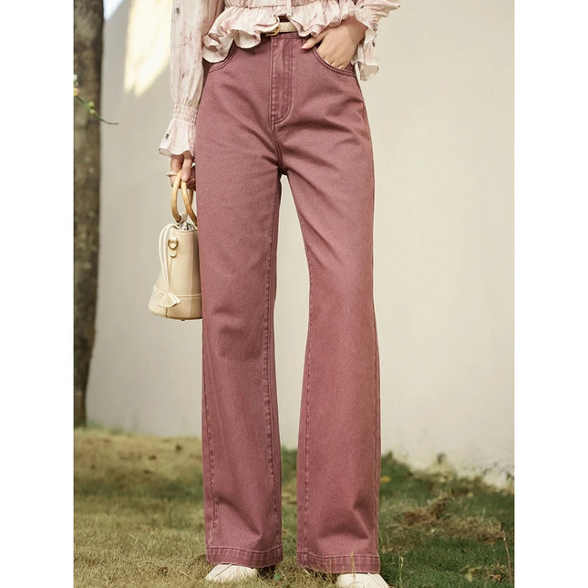 Pantalones vaqueros de algodón de cintura alta y pierna ancha para mujer