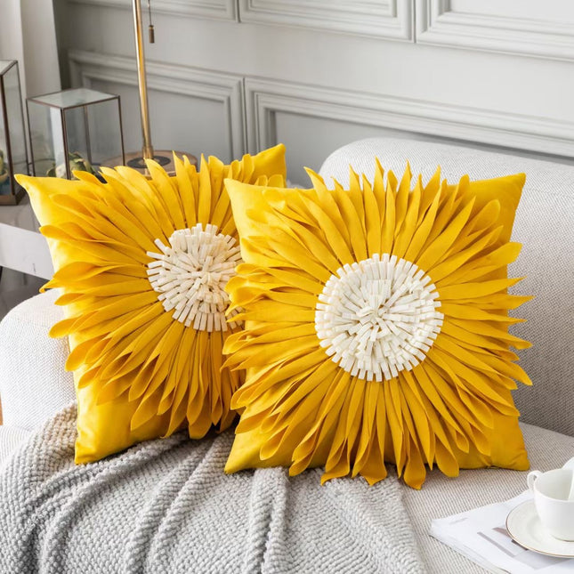 Fashion Modern Style White Throw Pillows Velvet Stitching 3D Chrysanthemum Cushion Waist Pillow Blue Cushion Case - Wnkrs