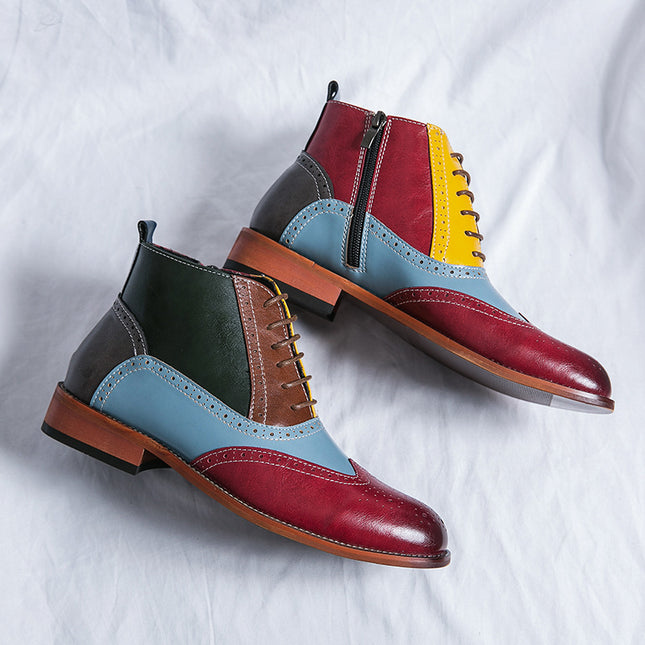 Bottines à lacets en cuir de luxe aux couleurs mélangées