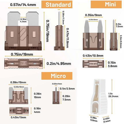 Kit de fusibles automotrices mixtos de 180 piezas: fusibles de cuchilla micro, mini y estándar