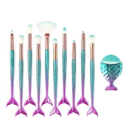 10Pcs Mermaid Style Makeup Brush Set - Wnkrs