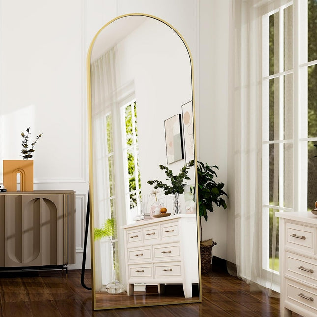 Miroir doré élégant en arc sur toute la longueur avec cadre en aluminium haute définition