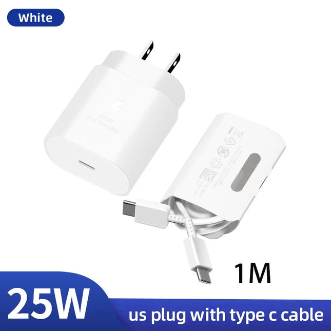 Cargador USB tipo C superrápido de 25 W con cable para teléfonos inteligentes y tabletas