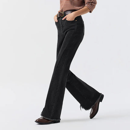 Pantalon évasé fendu à bords bruts pour femme