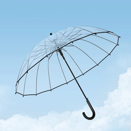 Parapluie coupe-vent transparent avec 16 baleines solides et longue poignée