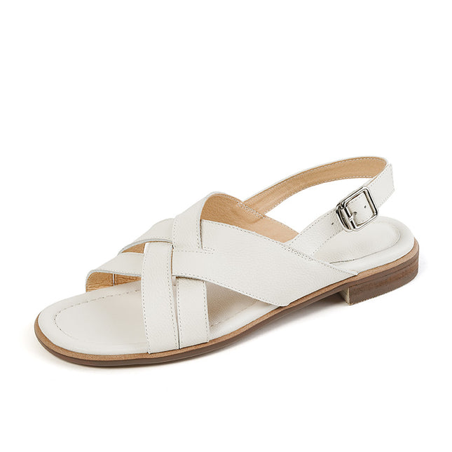 Sandalias de piel auténtica para mujer, elegantes y cómodas