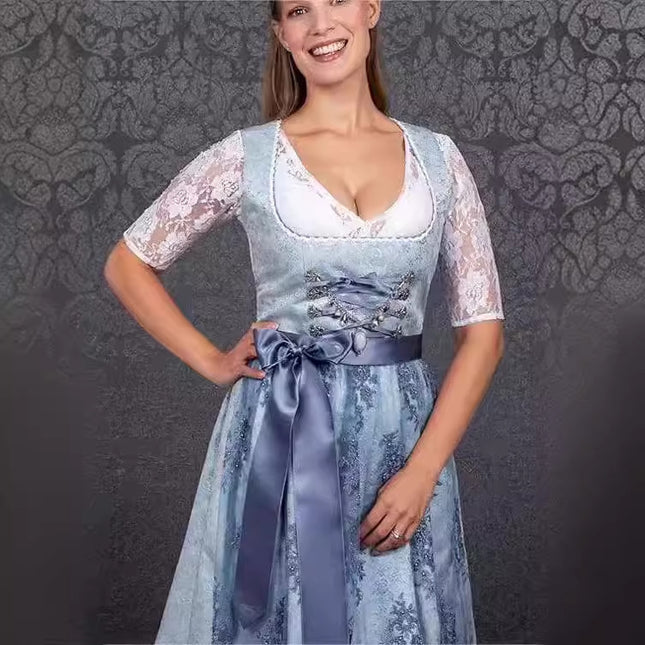 Sapphire Blue Jacquard Bavarian-Style Dress