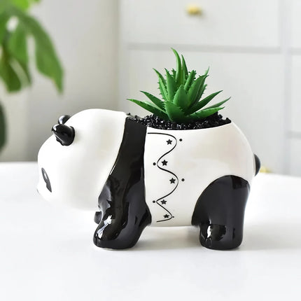 Pot de fleurs en céramique panda mignon - Pot de fleurs en forme d'animal de dessin animé noir et blanc pour la décoration intérieure