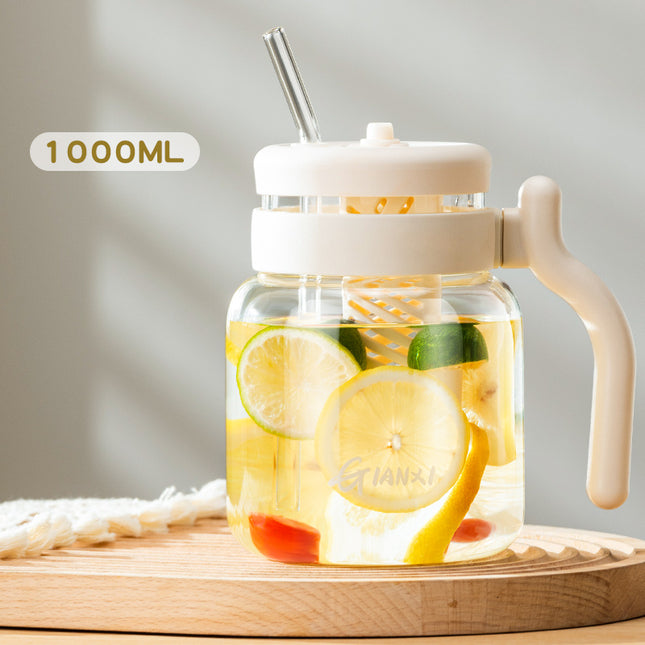 1000ML Glass Tumbler with Lid and Straw